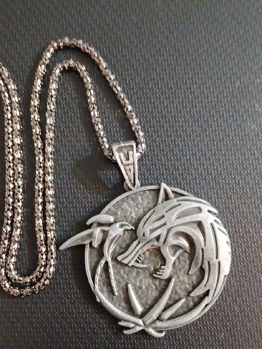 Sterling-Look Wolf Witcher & Bird Pendant Necklace in Silver Tone